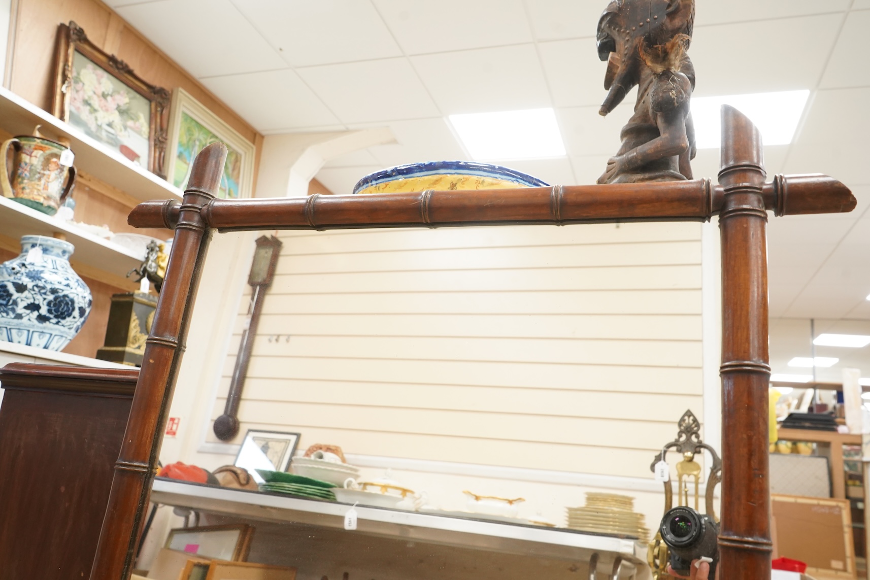 A large late 19th century faux bamboo mirror, 104cm high